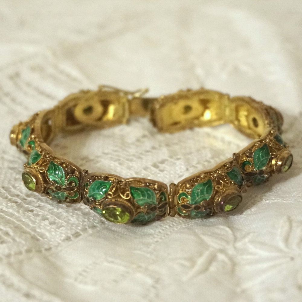 Vintage Chinese Export Peridot Panel Bracelet